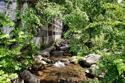 creek running beside Sidney James Mountain Lodge in Gatlinburg 