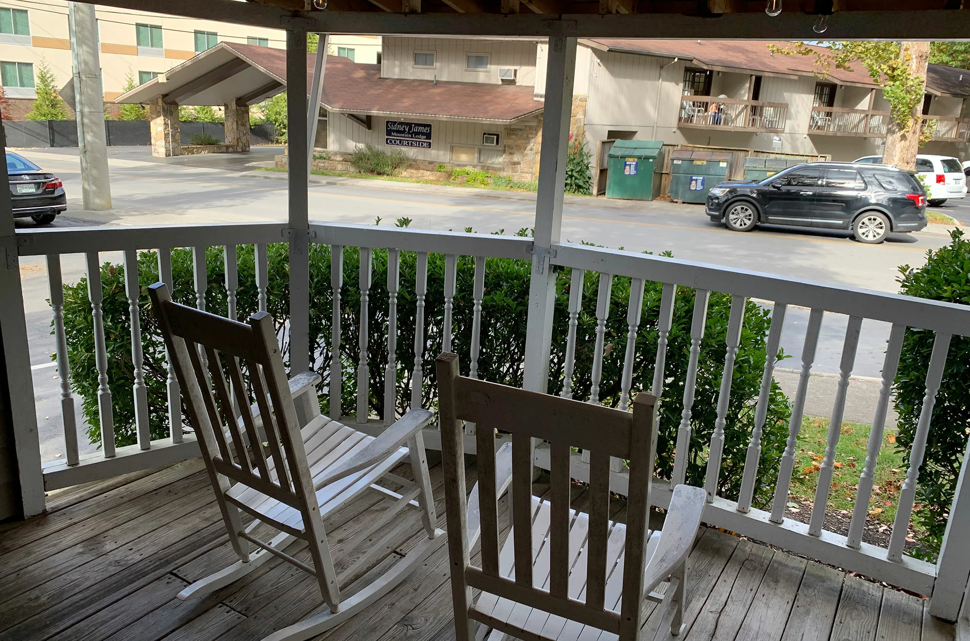 chairs on balcony of cabin